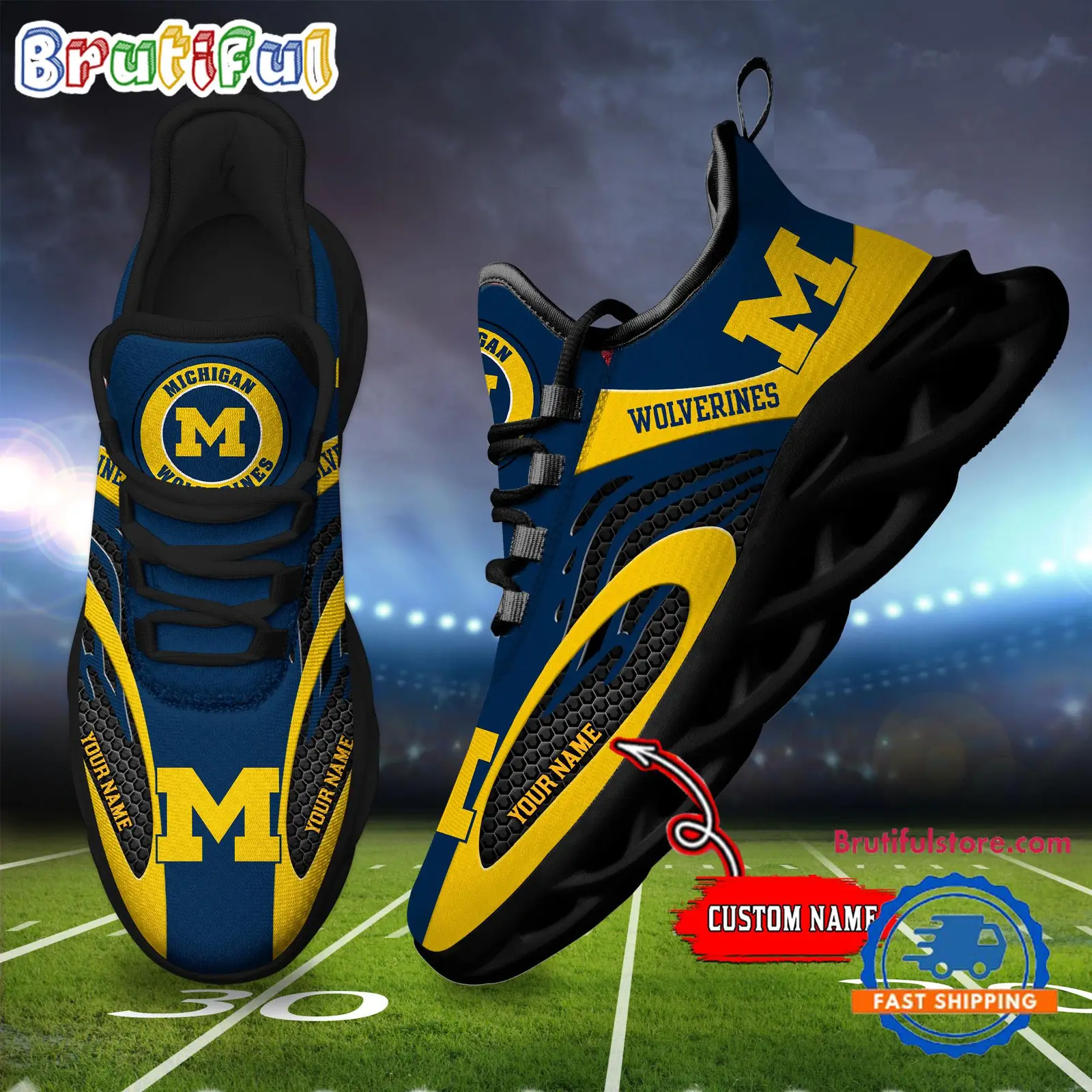 NCAA Michigan Wolverines Sport Team New Design Max Soul Shoes Sneaker NCAA Michigan Wolverines Sport Team New Design Max Soul Shoes Sneaker - Image 1