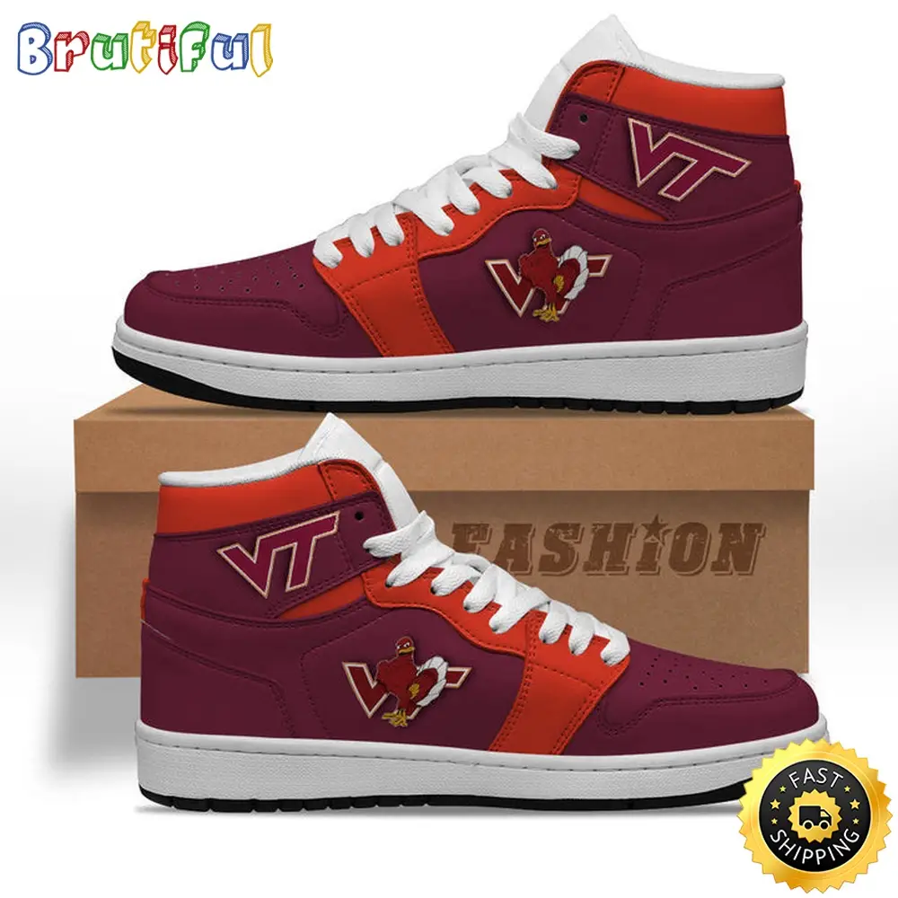 NCAA Virginia Tech Hokies Maroon Orange Air Jordan 1 High Sneakers NCAA Virginia Tech Hokies Maroon Orange Air Jordan 1 High Sneakers - Image 1