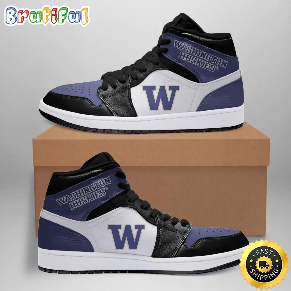 NCAA Washington Huskies Purple Black Air Jordan 1 High Sneakers NCAA Washington Huskies Purple Black Air Jordan 1 High Sneakers - Image 1