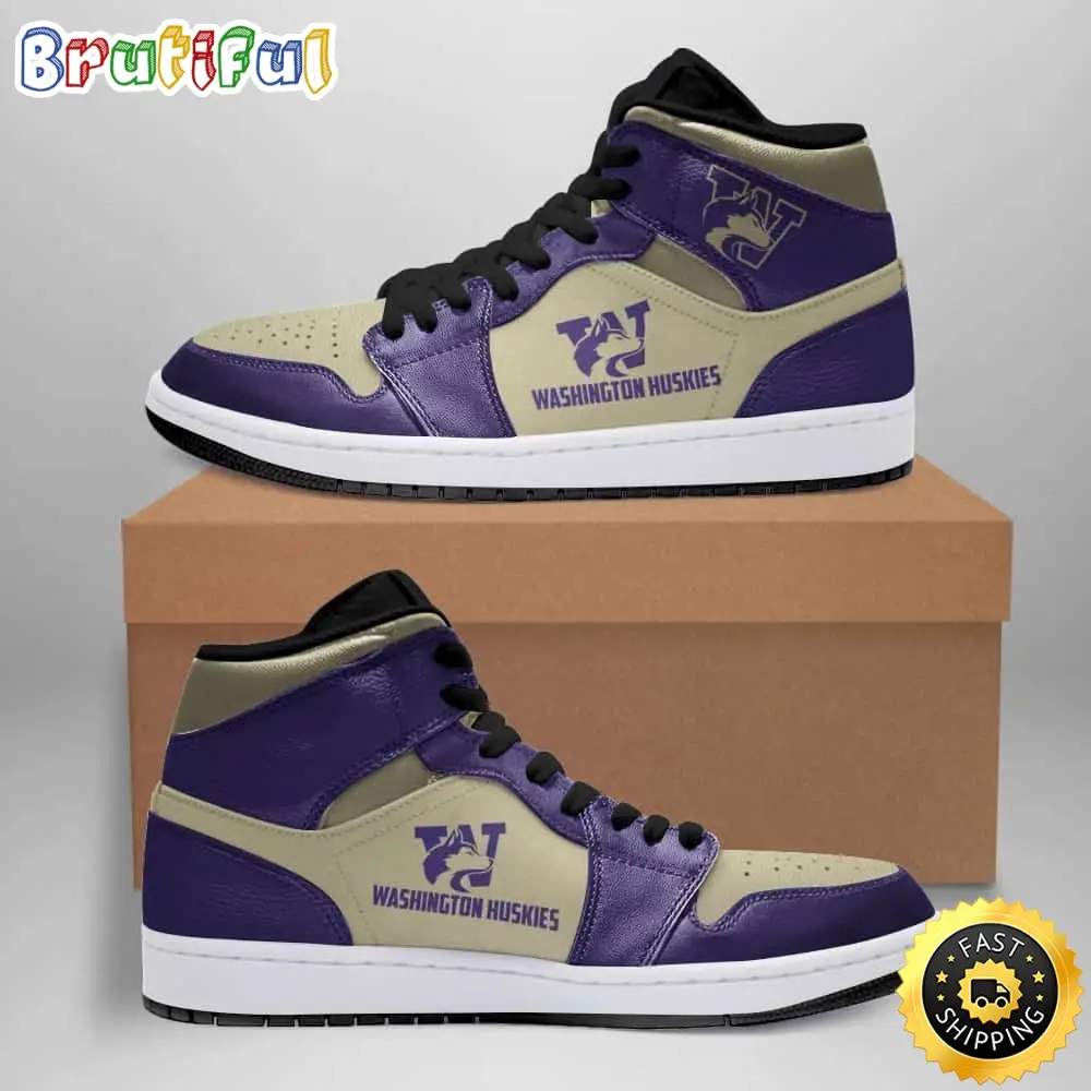 NCAA Washington Huskies Purple Gold Air Jordan 1 High Sneakers NCAA Washington Huskies Purple Gold Air Jordan 1 High Sneakers - Image 1