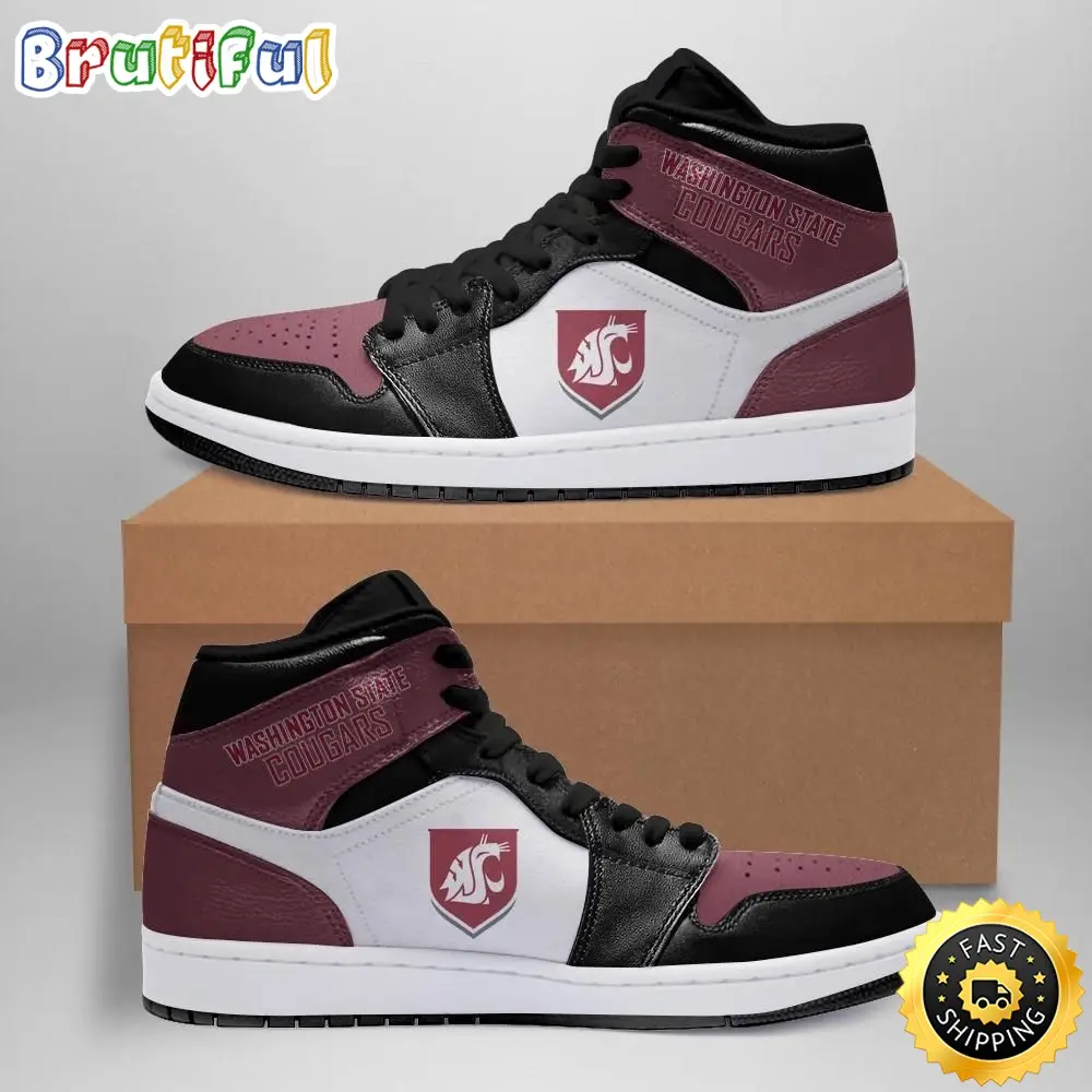 NCAA Washington State Cougars Red Black Air Jordan 1 High Sneakers