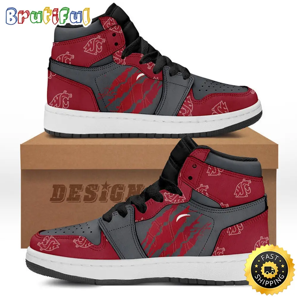 NCAA Washington State Cougars Red Grey Scratch Air Jordan 1 High Sneakers NCAA Washington State Cougars Red Grey Scratch Air Jordan 1 High Sneakers - Image 1