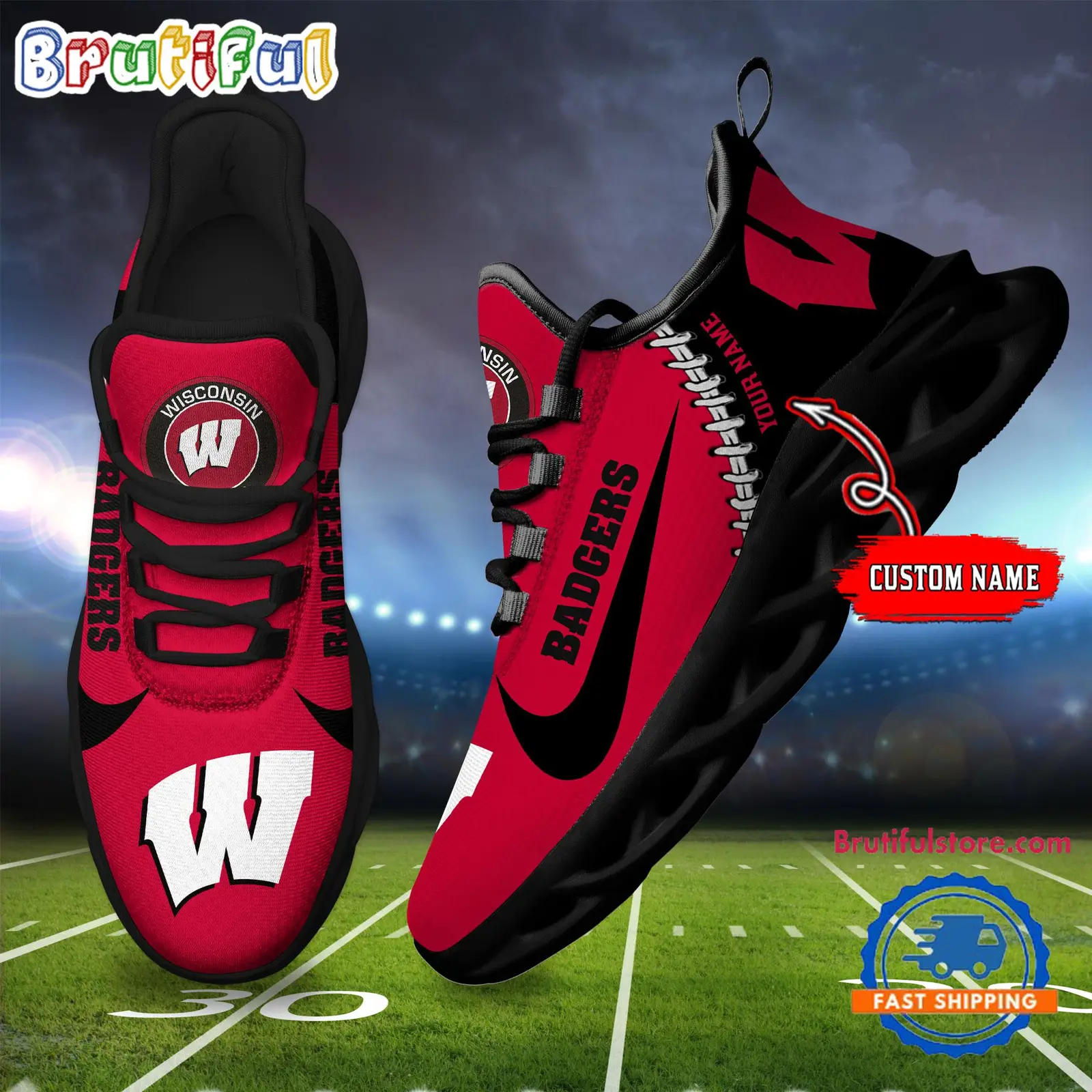 NCAA Wisconsin Badgers New Season Design Max Soul Shoes Sport Sneaker NCAA Wisconsin Badgers New Season Design Max Soul Shoes Sport Sneaker - Image 1