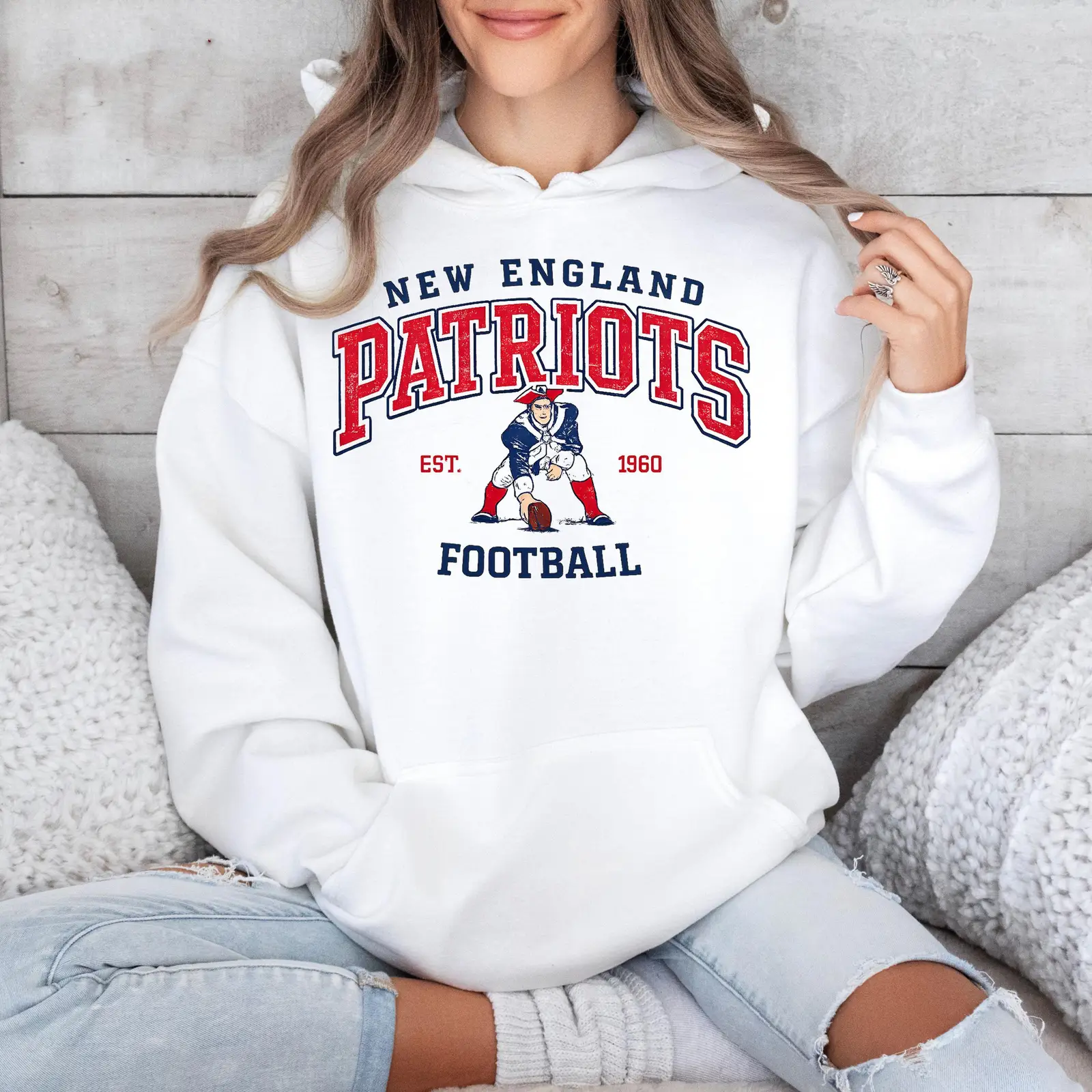 NE Patriots EST 1960 Football Hoodie Game Day Hooded Sweatshirt Gifts For NE Patriots Fans