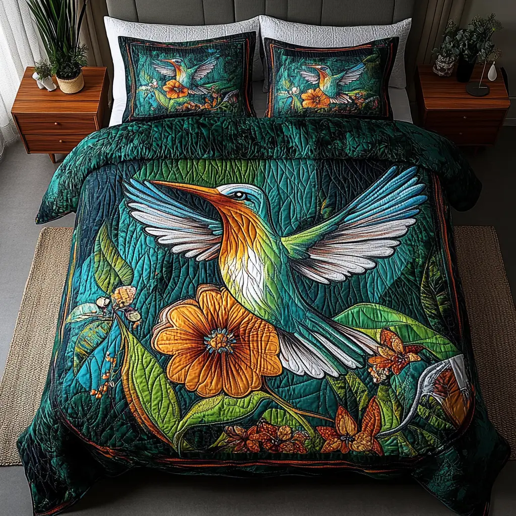 Nectar Dancer Quilted Bedding Set Bedroom Decor Hummingbird Themed Gift Items Nectar Dancer Quilted Bedding Set Bedroom Decor Hummingbird Themed Gift Items - Image 1