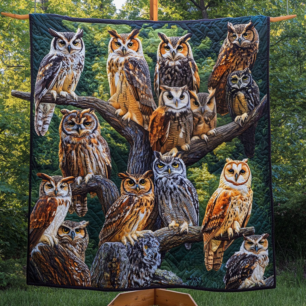 Nestled Wisdom Quilted Blanket Winter Decor Blanket Owl Gift Ideas For Men