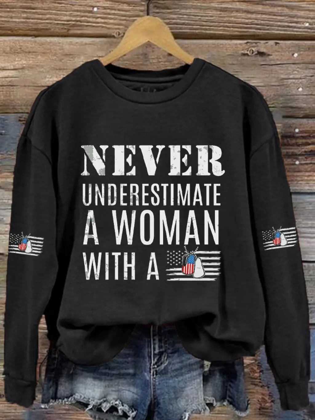 Never Underestimate A Woman Sweatshirt With A DD-214 Veterans Day Ideas Merch