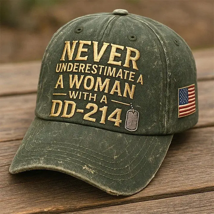 Never Underestimate A Woman With A DD 214 Embroidered Hat Veteran Female Military Hat - WearandDecor