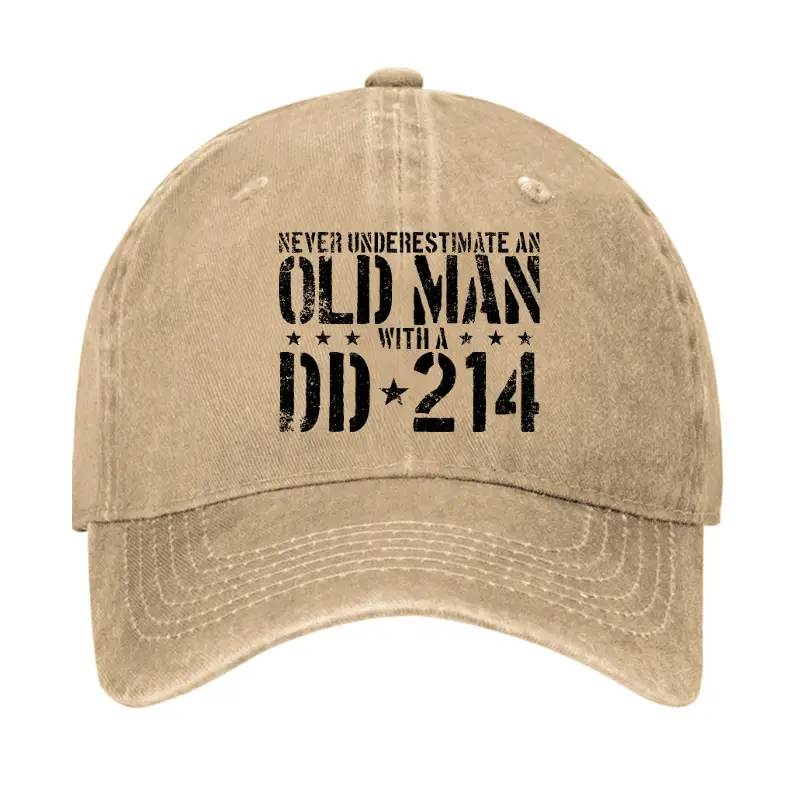 Never Underestimate An Old Man With A DD-214 Cap Funny Graphic Tee for Men – Adult Humor Shirt