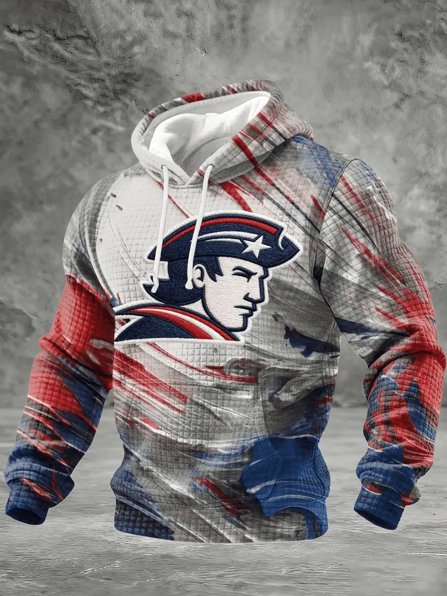 New England Football Merch Go Patriots Waffle Hoodie Print Rugby Game Day Outfit