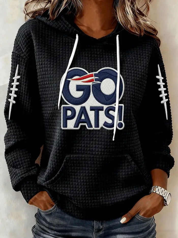 New England Football Merch Go Pats Waffle Hoodie Print NE Pride Merch for Her