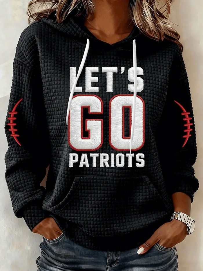 New England Football Merch Let's Go Patriots Women's Hoodie Waffle Game Day Outfit