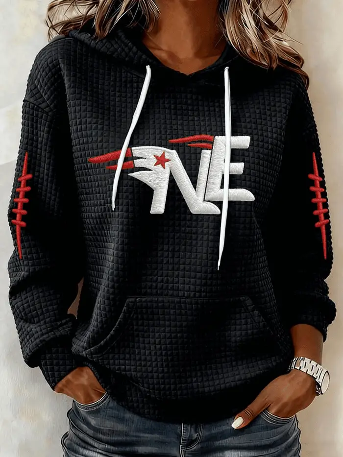New England Football Merch Women's New England Waffle Hoodie Game Day Gift