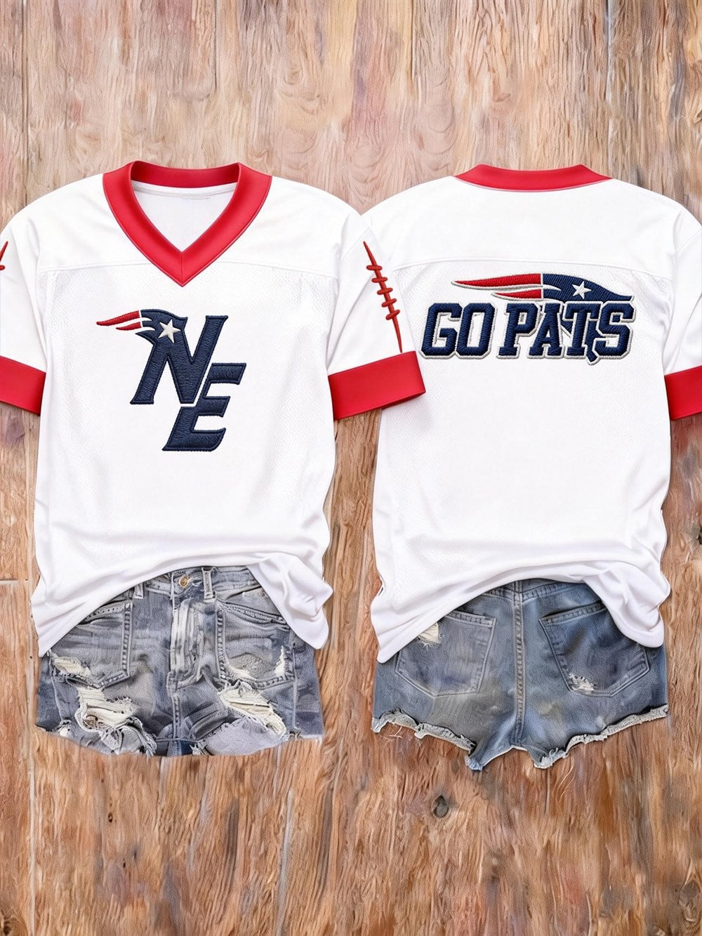 New England Football NEP Jersey NE Patriots Merch Women's Game Day Apparel White -WearandDecor