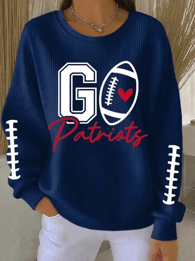 New England Football Print Sweatshirt Go Patriots Crewneck For Mom Game Day