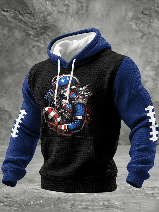 New England Football Print Waffle Hoodie Patriots Rivalry Hoodie Gameday Outfit for Him
