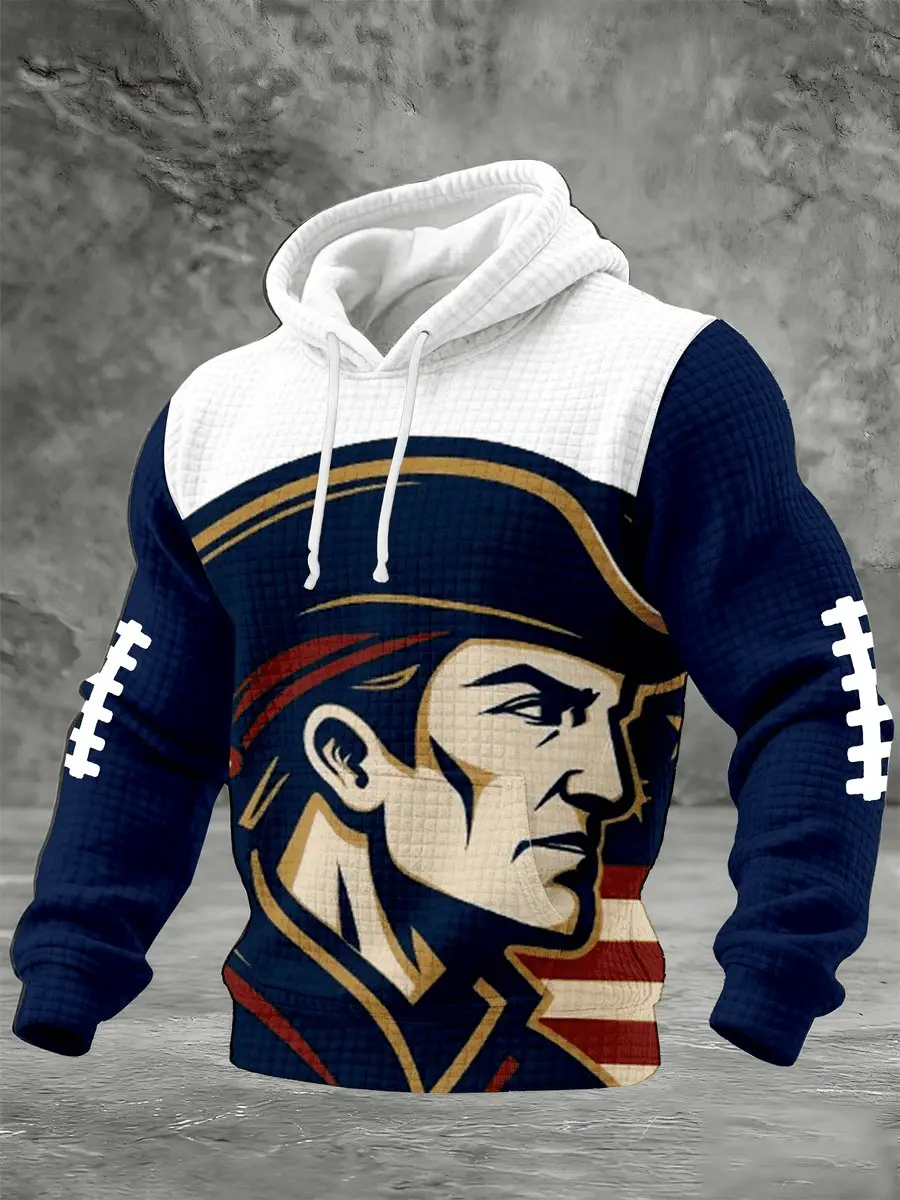 New England Football Print Waffle Hoodie Patriots Rivalry Hoodie Gift for Son