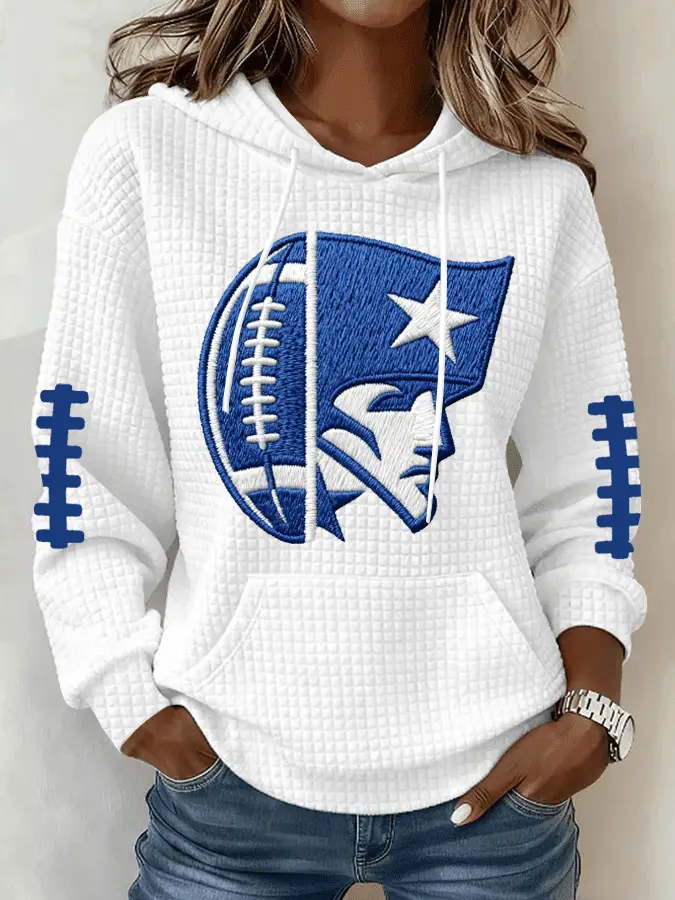 New England Football Waffle Hoodie Print NE Pride Clothing for Game Day Womens