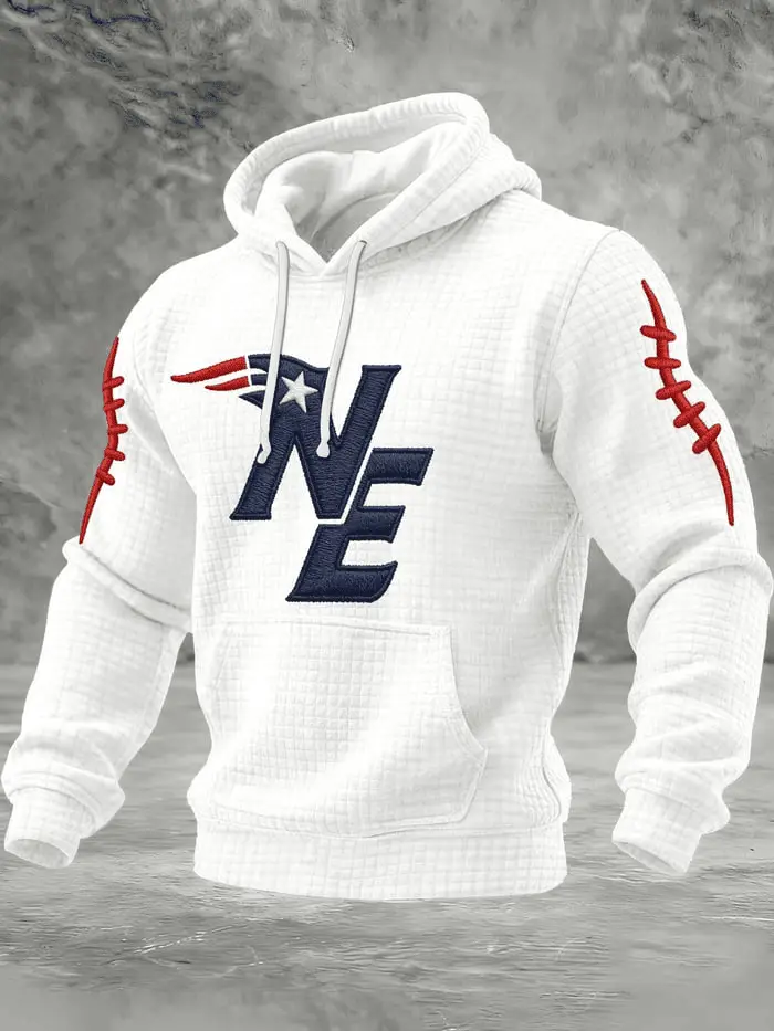 New England Football Waffle Hoodie Print NE Pride Merch Mens Football Apparel