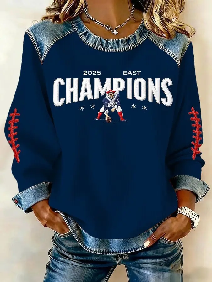 New England Patriots 2025 East Champions Sweatshirt Women's Game Day NE Patriots Merch For Fans