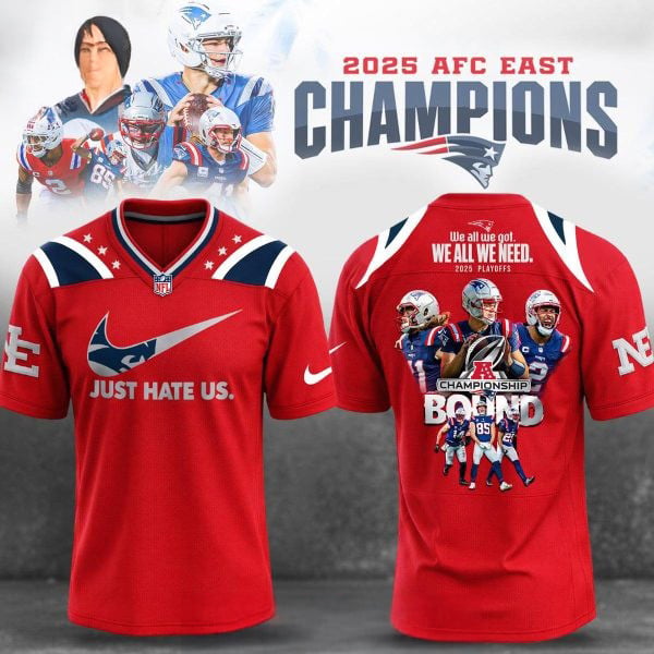 New England Patriots 2025 V-Neck Jersey Just Hate US AFC Champions Merch Gift Ideas