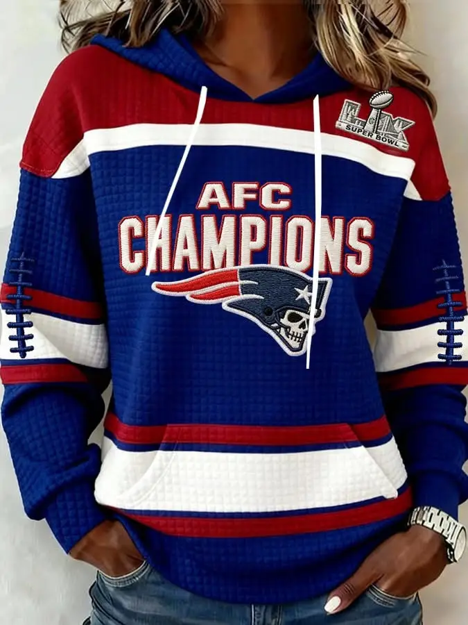 New England Patriots AFC Champions Hoodie Womens Patriots Super Bowl 2026 Merch Fan Gifts
