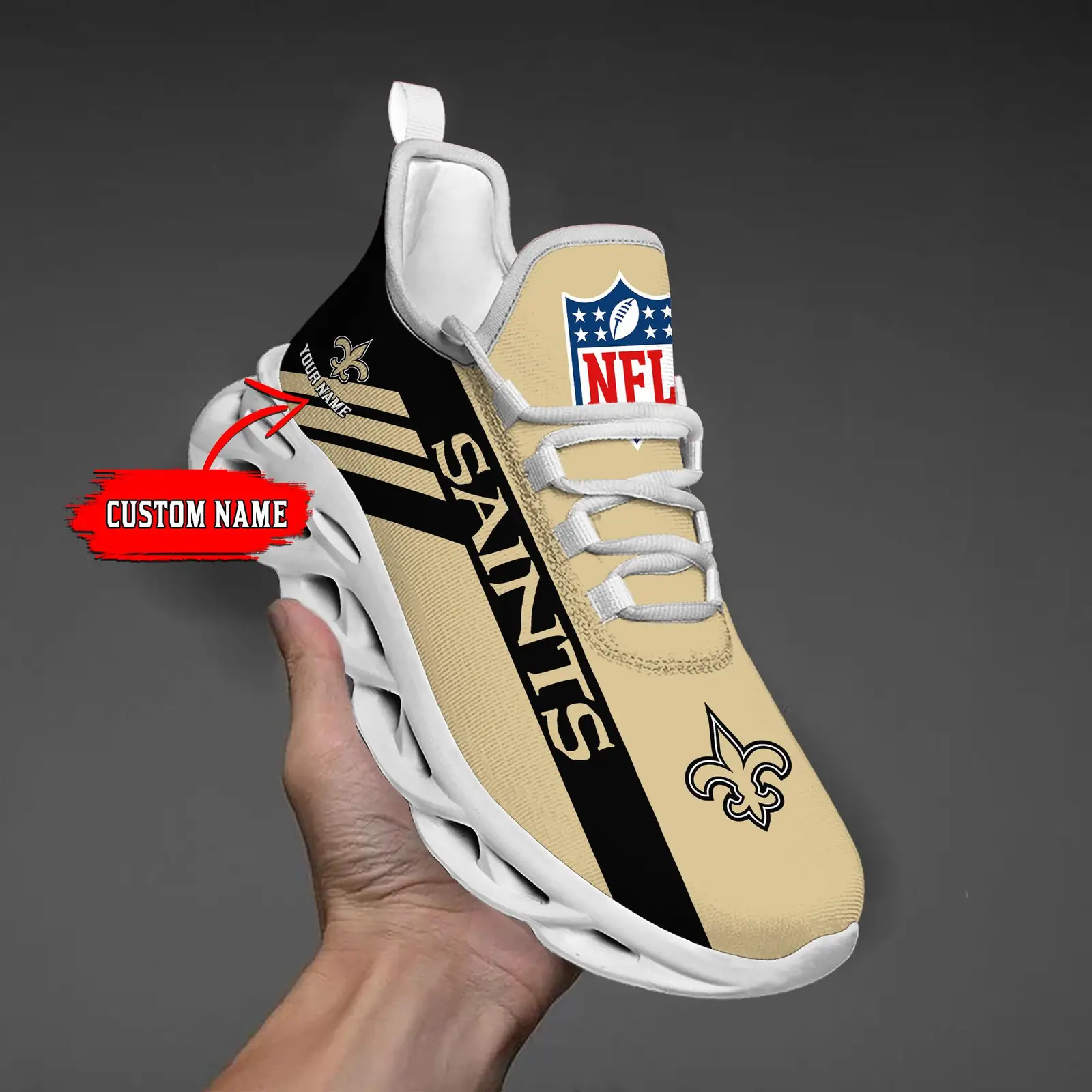 New Orleans Saints Black Max Soul Shoes 2026 Versions Custom Name 635
