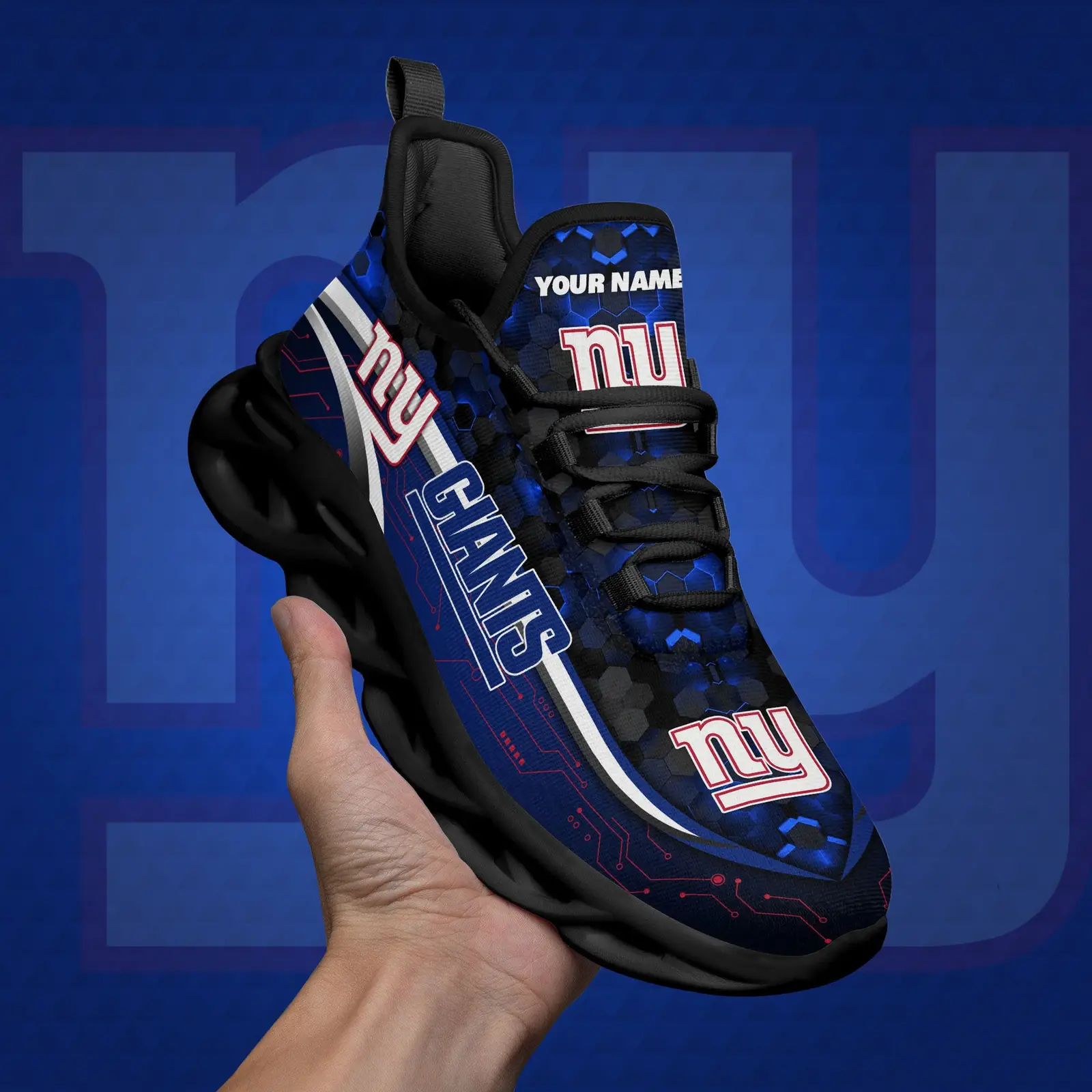 New York Giants Black Clunky Sneakers Custom Name, Max Soul Shoes, Sport Gifts New York Giants Black Clunky Sneakers Custom Name, Max Soul Shoes, Sport Gifts - Image 1