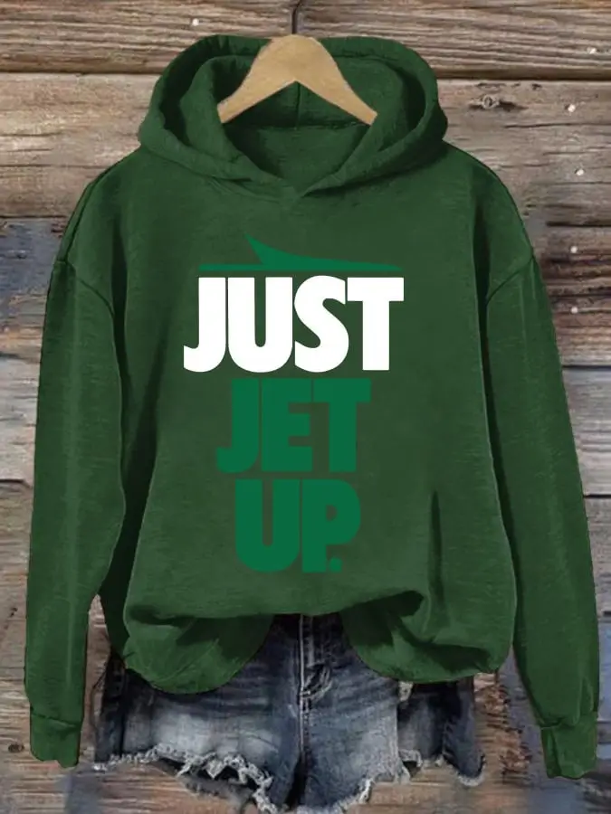 New York Jets Hoodie Just Jet Up Hooded Sweatshirt Women's Jets Merch Football Fan Gifts