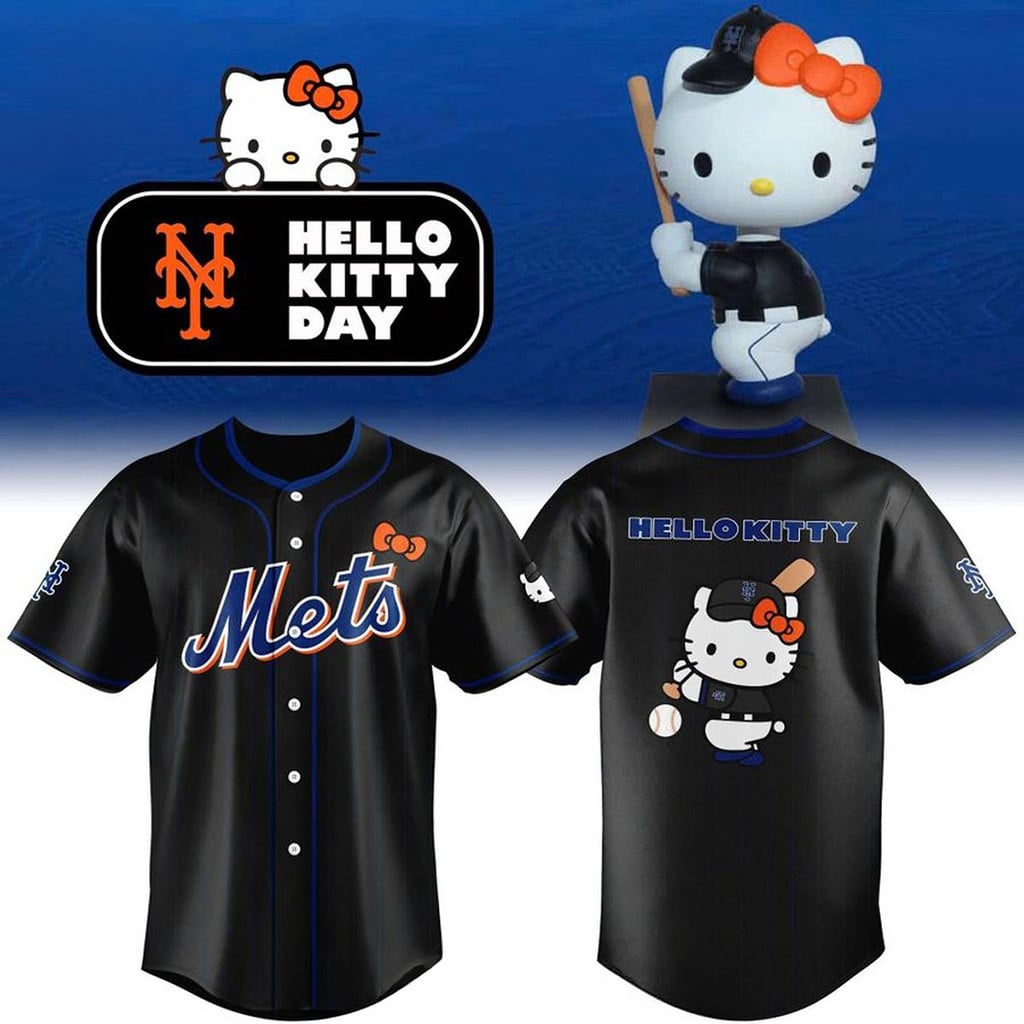 New York Mets X Hello Kitty 2026 Night Classic All Black Baseball Jersey NY Mets Merch Gifts