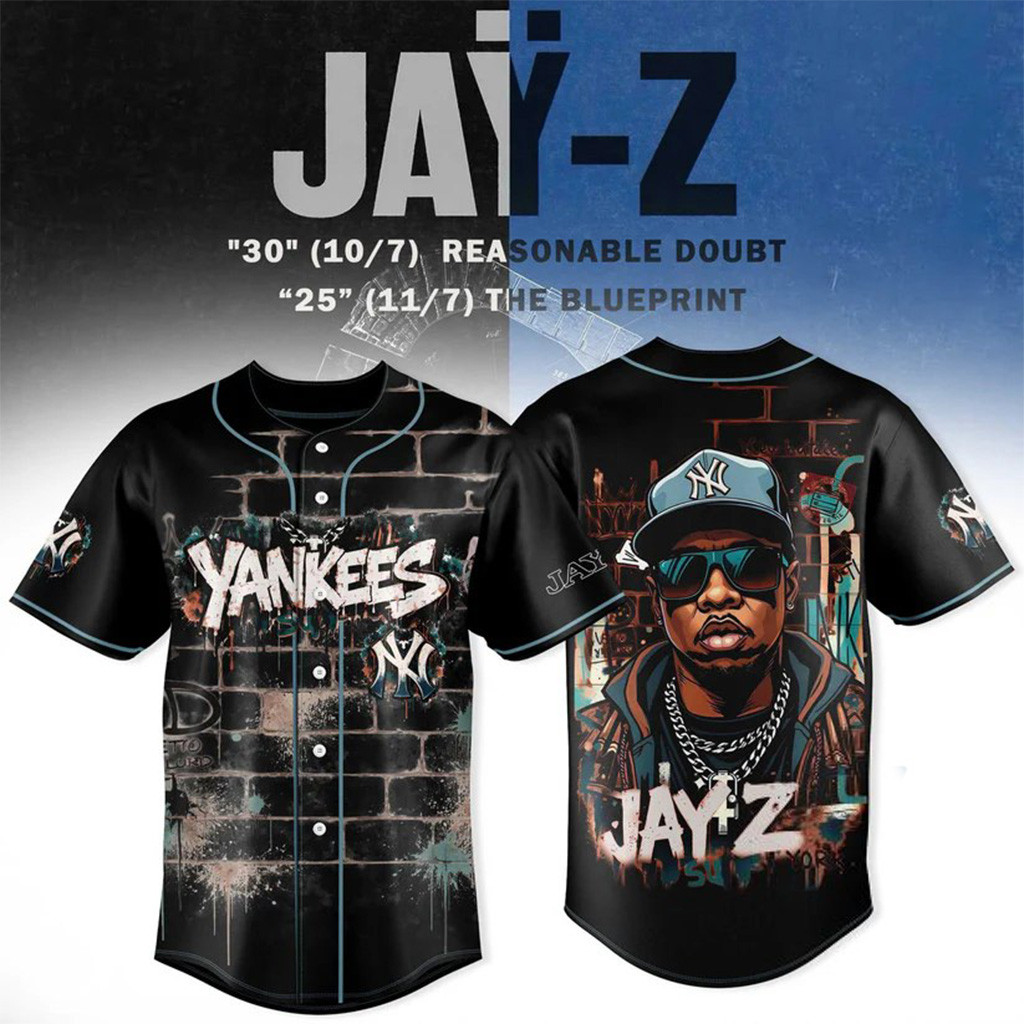New York Yankees JAY-Z Reasonable Doubt The Blueprint Anniversary Baseball Jersey Yankees Merch