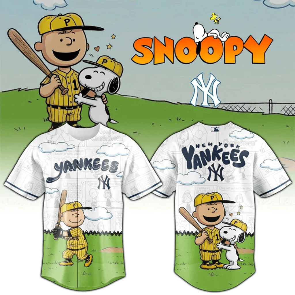 New York Yankees Snoopy Peanuts Gang 2026 Baseball Jersey Yankees Merch Gifts For Fans