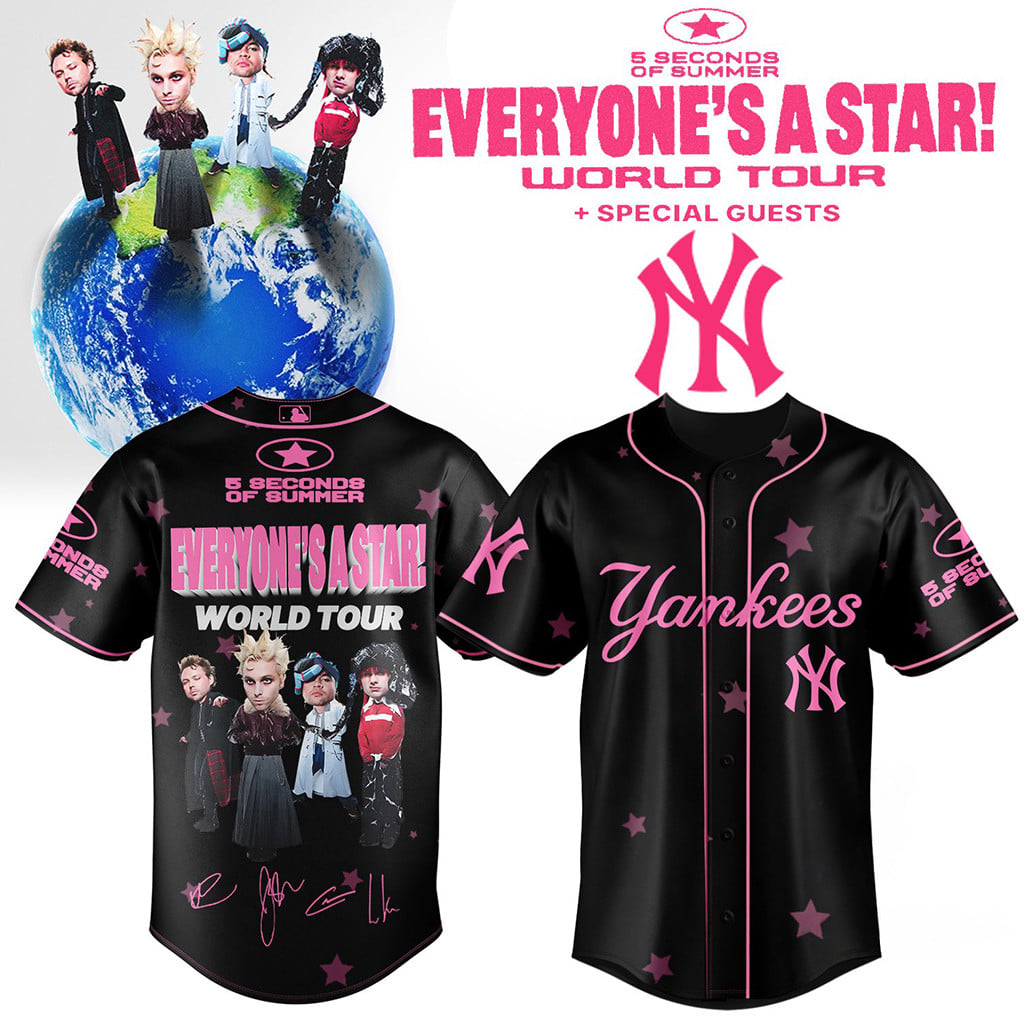 New York Yankees X 5 Seconds Of Summer Everyone_s A Star World Tour Baseball Jersey Fan Merch