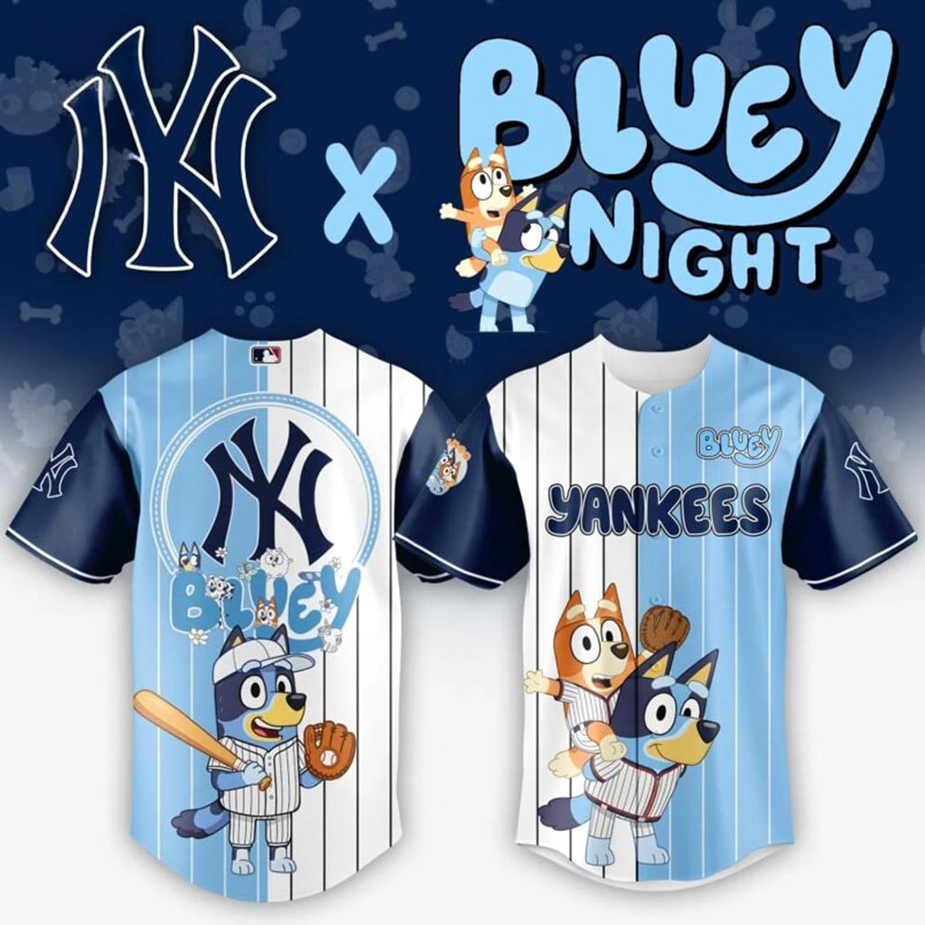 New York Yankees x Bluey Fans Baseball Jersey Yankees Merch Gifts For Baseball Fans