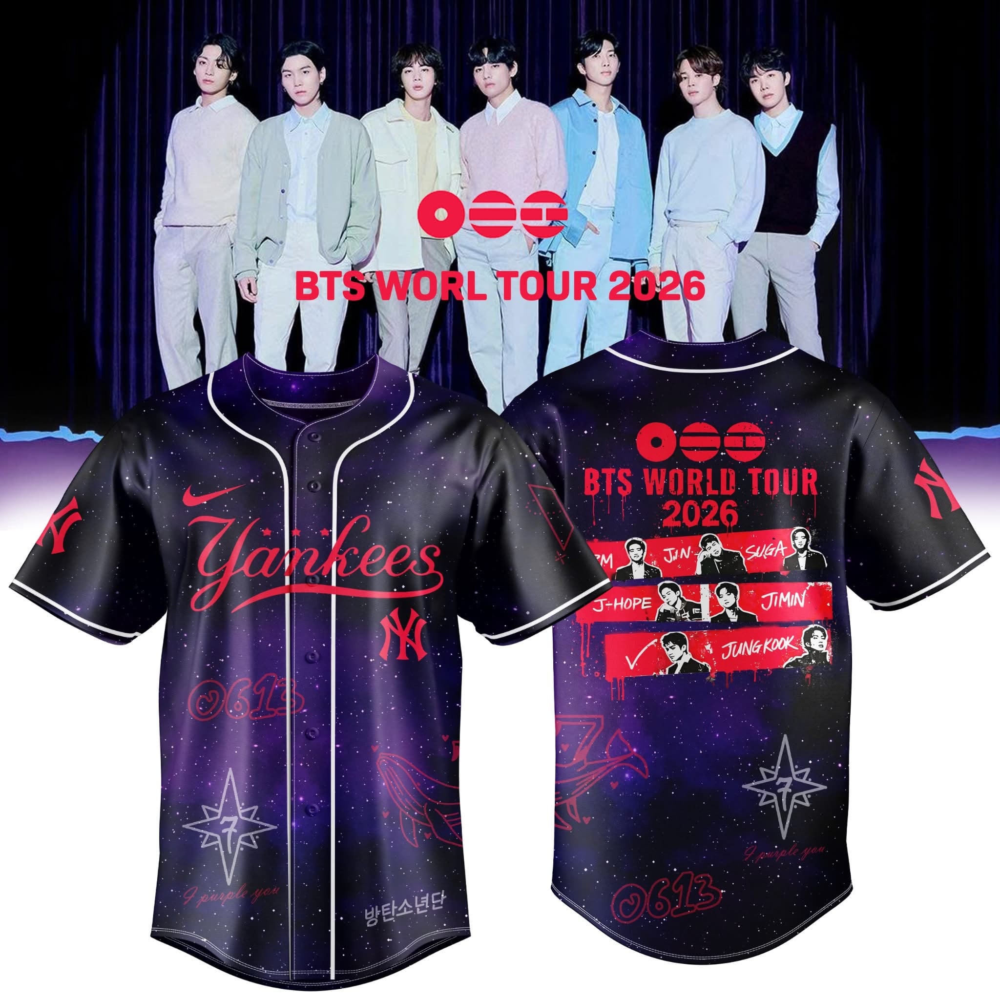 New York Yankees X BTS World Tour 2026 Baseball Jersey Yankees Merch Gifts For A BTS Fan