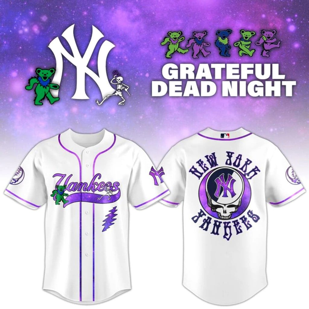New York Yankees x Grateful Dead Night Jersey Yankees Merch Best Gifts For Baseball Fans