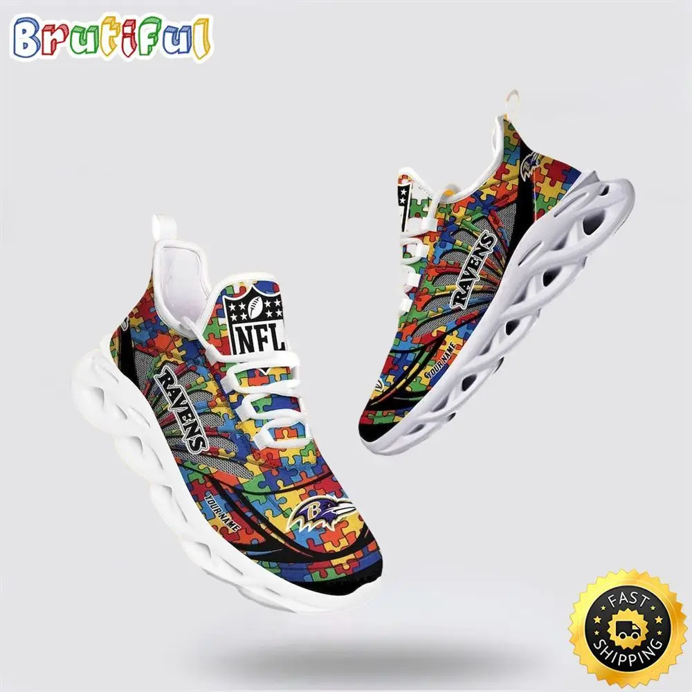 NFL Baltimore Ravens Autism Awareness Max Soul Shoes Perfect Gift For Football Fans