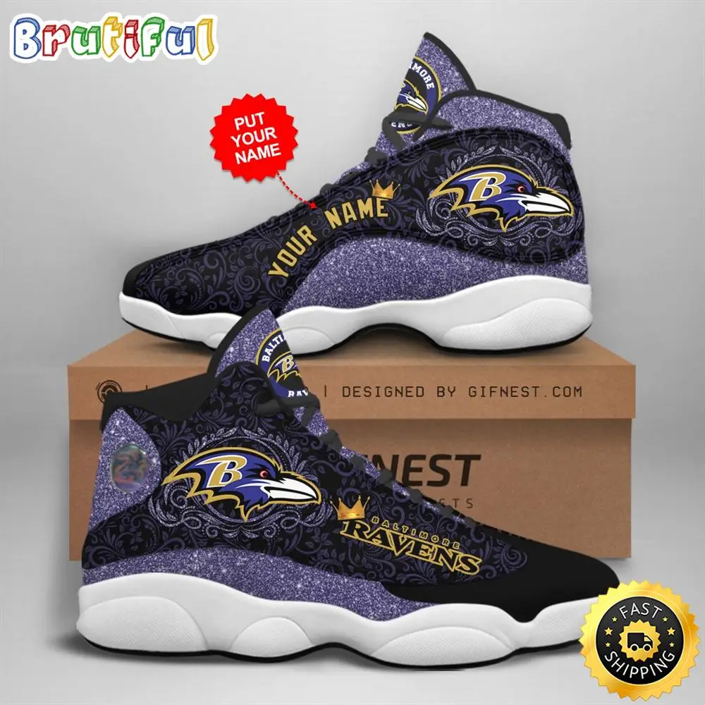 NFL Baltimore Ravens Custom Name Air Jordan 13 Shoes V2 NFL Baltimore Ravens Custom Name Air Jordan 13 Shoes V2 - Image 1