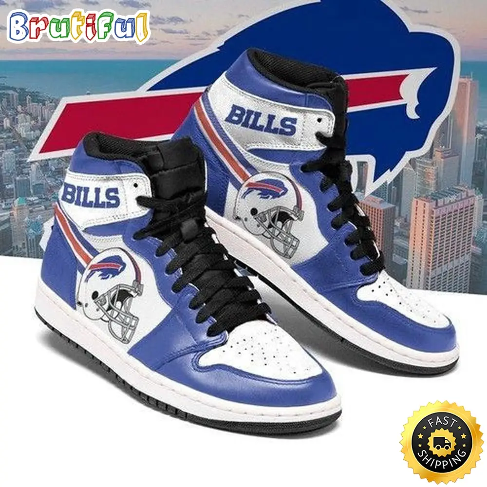 NFL Buffalo Bills Blue White Helmet Air Jordan 1 High Sneakers NFL Buffalo Bills Blue White Helmet Air Jordan 1 High Sneakers - Image 1