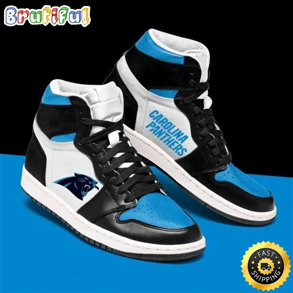 NFL Carolina Panthers Black Blue Air Jordan 1 High Sneakers For Fans NFL Carolina Panthers Black Blue Air Jordan 1 High Sneakers For Fans - Image 1