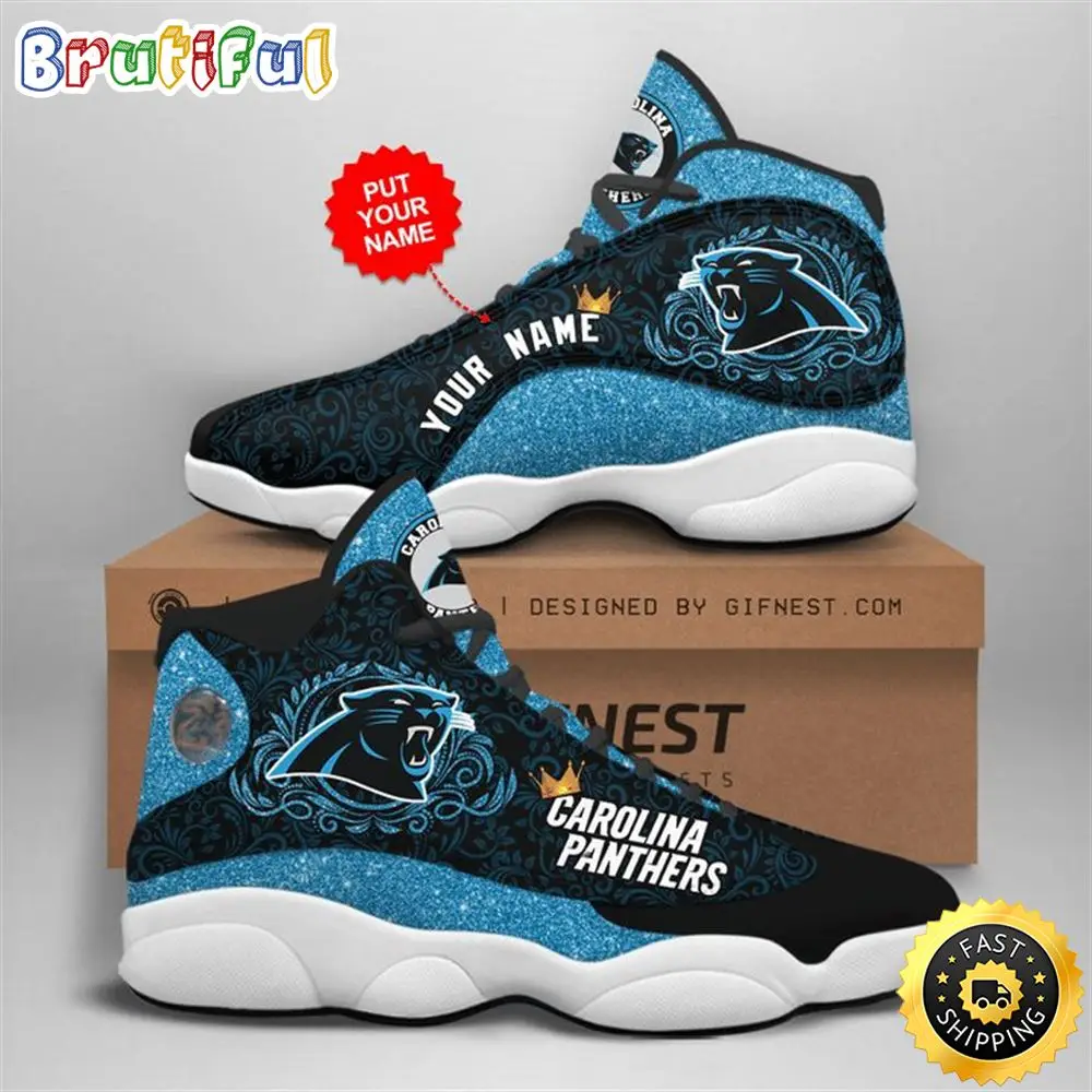 NFL Carolina Panthers Custom Name Blue Black Air Jordan 13 Shoes