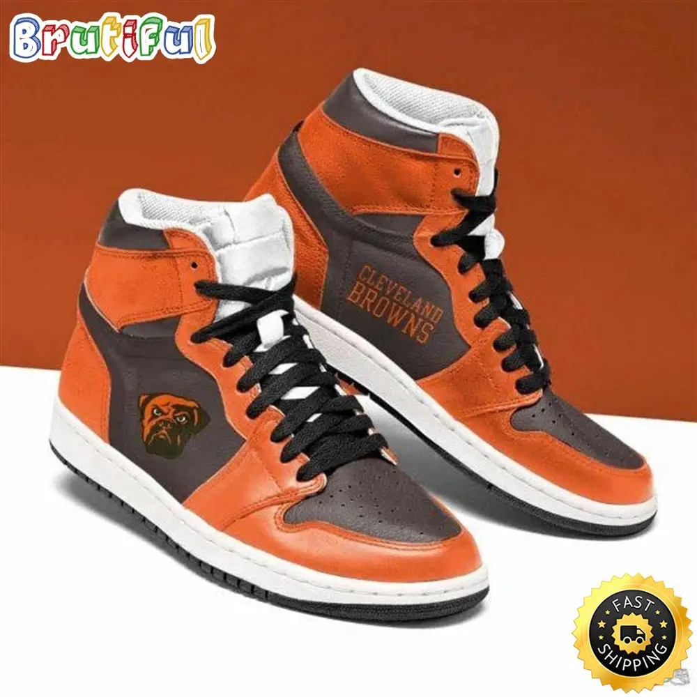 NFL Cleveland Browns Orange Brown Air Jordan 1 High Sneakers NFL Cleveland Browns Orange Brown Air Jordan 1 High Sneakers - Image 1