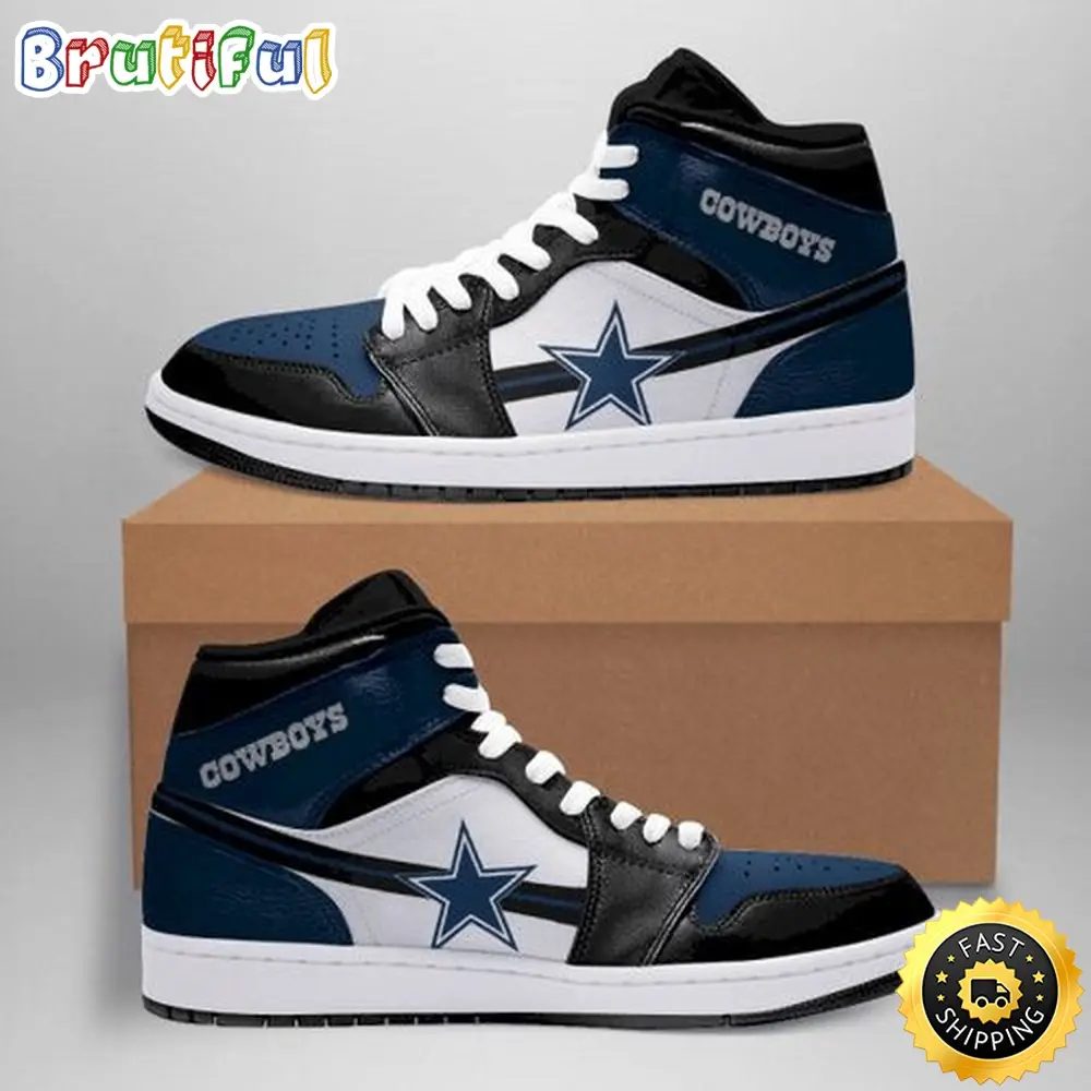NFL Dallas Cowboys Dark Blue White Logo Air Jordan 1 High Sneakers For Fans