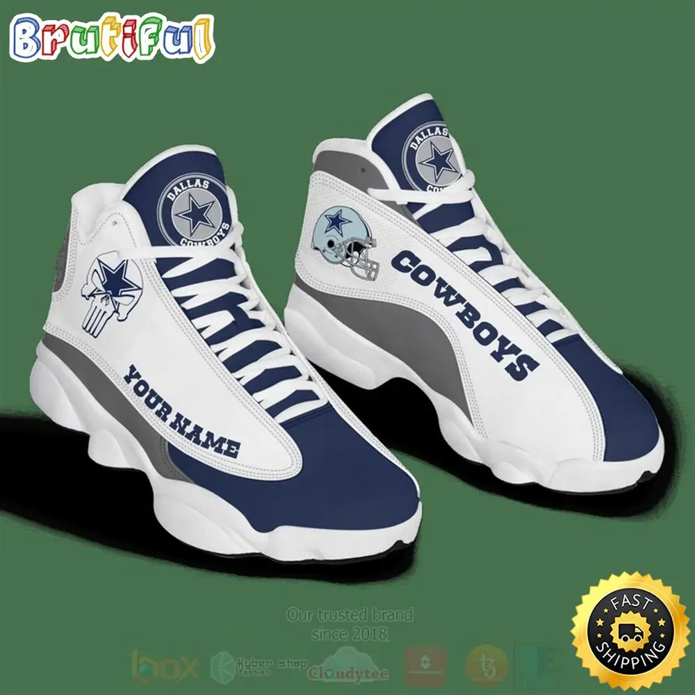 Nfl Dallas Cowboys Punisher Skull Custom Name Air Jordan 13 Shoes