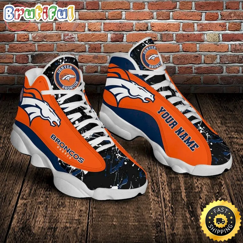 NFL Denver Broncos Custom Name Orange Black Air Jordan 13 Shoes NFL Denver Broncos Custom Name Orange Black Air Jordan 13 Shoes - Image 1