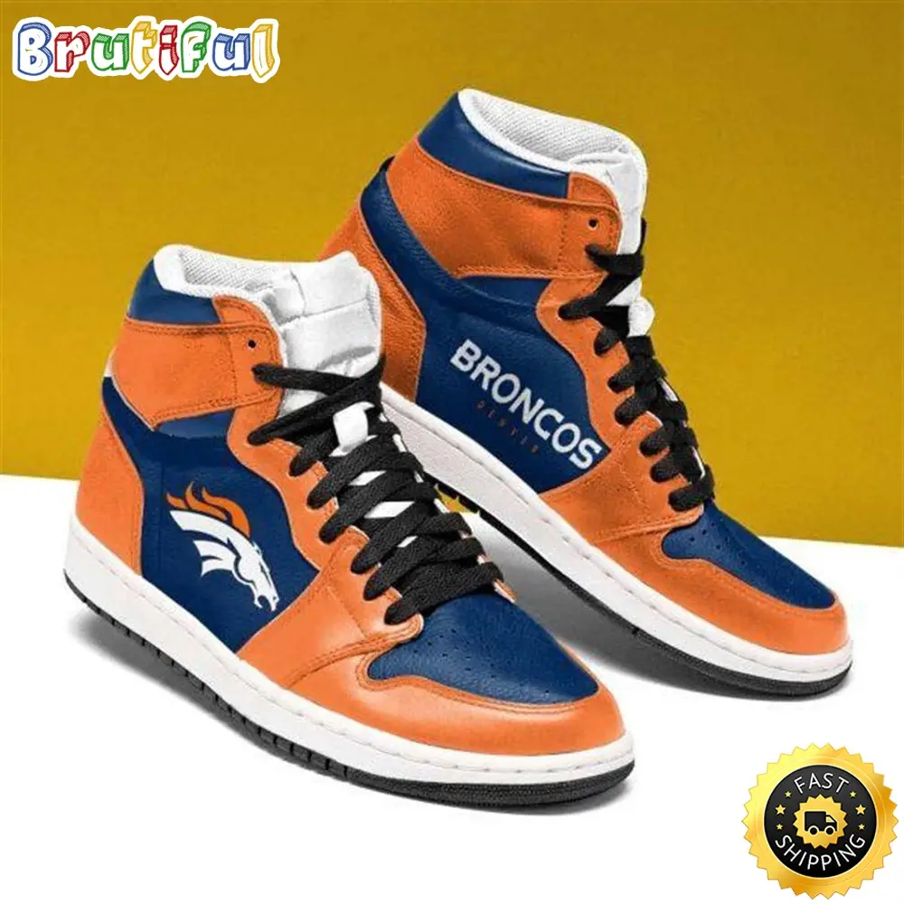 NFL Denver Broncos Orange Blue Air Jordan 1 High Sneakers NFL Denver Broncos Orange Blue Air Jordan 1 High Sneakers - Image 1