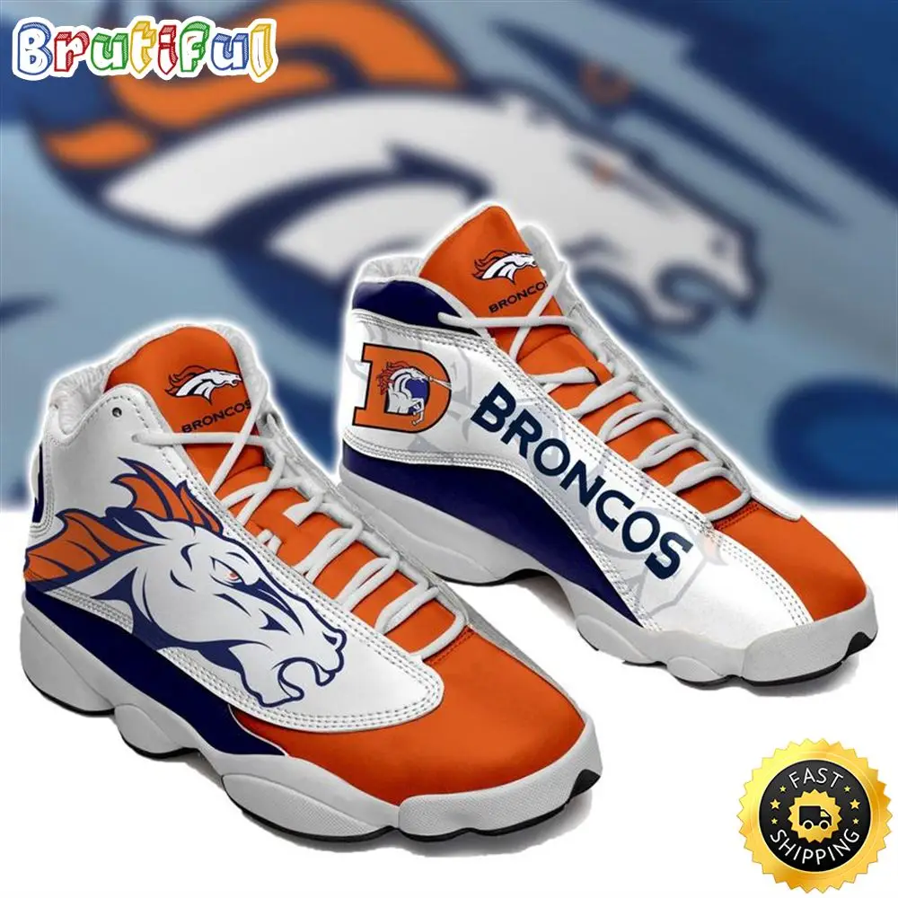 Nfl Denver Broncos White Orange Air Jordan 13 Sneaker Shoes Nfl Denver Broncos White Orange Air Jordan 13 Sneaker Shoes - Image 1