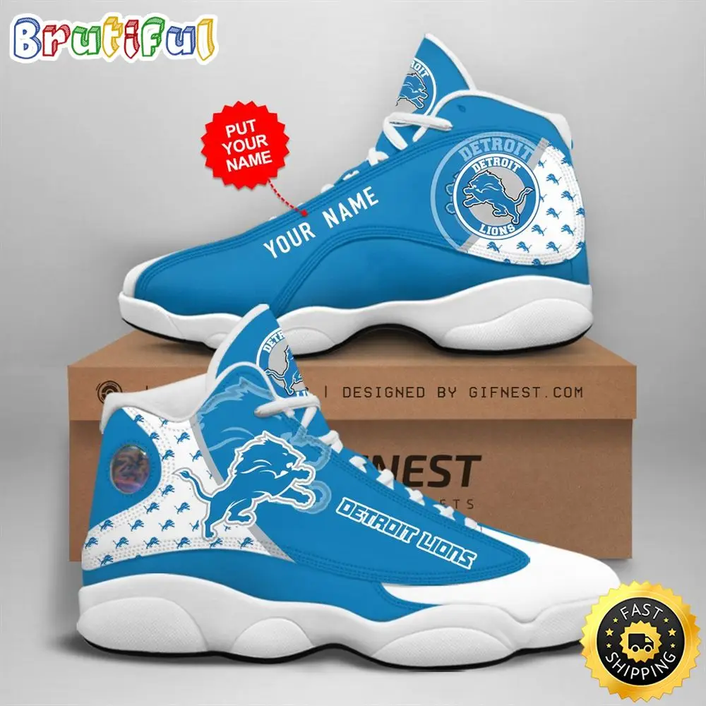 NFL Detroit Lions Custom Name Air Jordan 13 Shoes V2