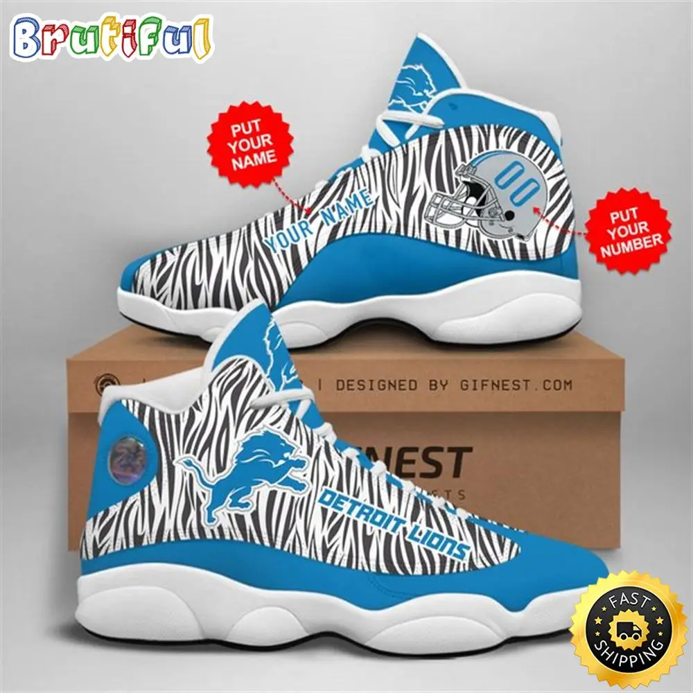 NFL Detroit Lions Custom Name Number Air Jordan 13 Shoes V3