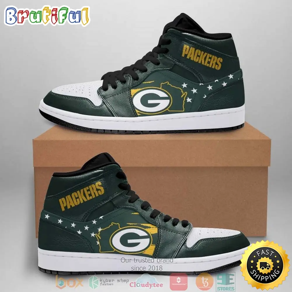 NFL Green Bay Packers Green White Sneaker Air Jordan 1 High Sneakers NFL Green Bay Packers Green White Sneaker Air Jordan 1 High Sneakers - Image 1